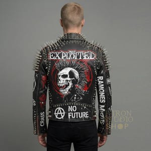 Studded Punk Leather Jacket UV Printed Custom Rock Biker