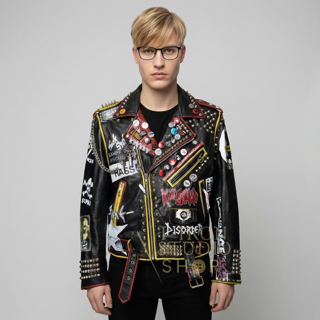Rock Performance Jacket Handmade Punk Rock Studded Leather Jacket Mens Custom Biker Fashion ...