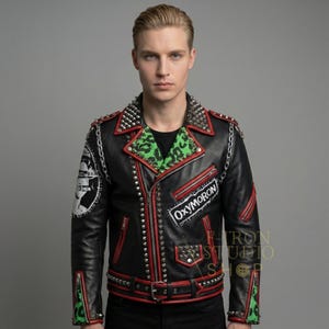 Handmade Punk Rock Studded Biker Leather Jacket for Men Custom Full Grain Motorcycle Style Jacket