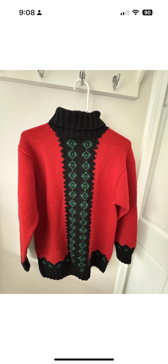 Vintage hand knit Basco Sportswear 100% wool Christmas sweater pullover Patterned