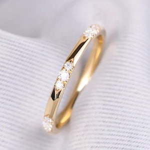 Flush Set Eternity Band Round Cut Colorless Diamond Wedding Band Matching Band Etoile Ring Chunky Band 14K Gold Dainty Bridal Ring For Gift