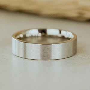 14K White Gold Brushed Wedding Band, Comfort Fit Matte Engagement Ring, Solitaire Stacking Band, Antique Promise Ring, Anniversary Gifts