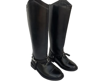 Handmade Black Leather Riding Boots | Tall Equestrian with Long Zipper | Custom Men & Women Shoes