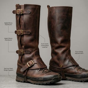 Handmade Leather Spats | Antique Brown Steampunk Boot Covers | Genuine Full Grain Leather Gaiters image 6