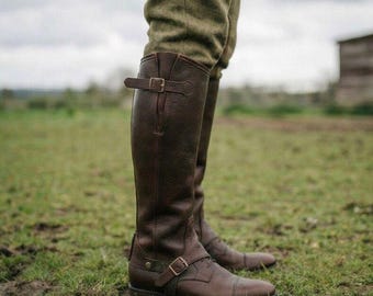 Handgemaakte leren laarshoezen Slobkousen – vintage beenbeschermers, buitenkleding – cadeau voor hem