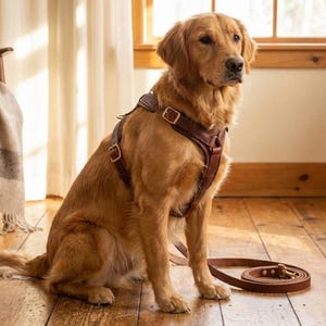 Arnés y correa de cuero hechos a mano para perros / Arnés acolchado ajustable para mascotas / Regalo de tamaño personalizado