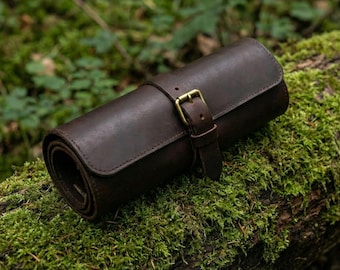 ブッシュクラフトと木工用レザーツールロール - 多目的牛革ロール