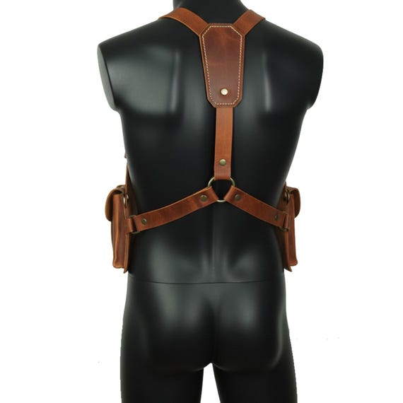 Vintage Leather Chest Rig for Men | Dual Shoulder Harness | EDC