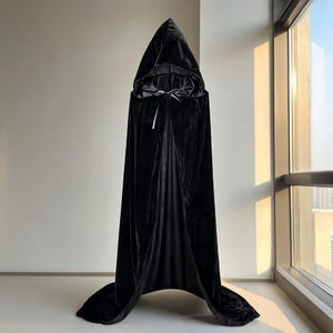 Fluwelen Magere Hein Cape Unisex Lange Capuchon Duivel Heks Kostuum Halloween Kerst Cosplay