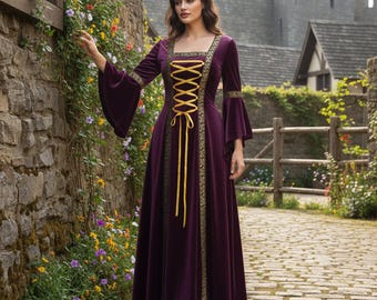 Medieval Lace Up Corset Dress Gothic - Vampire Halloween Costume Gown - Victorian Witch Cosplay - Dark Fantasy Renaissance Dress Women