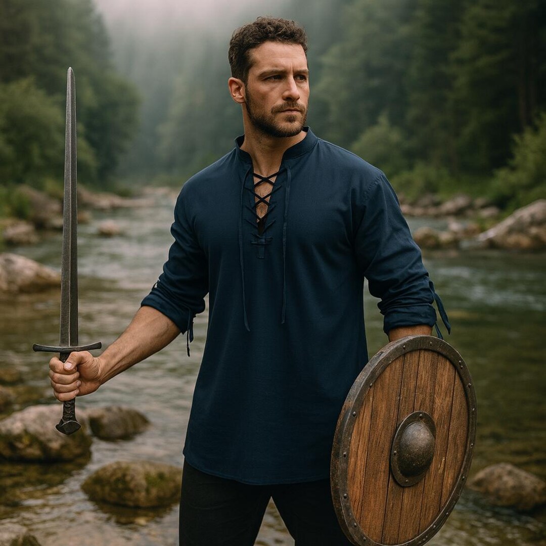 Mens Pirate Shirt Medieval Lace up Tunic - Viking Renaissance Top LARP ...