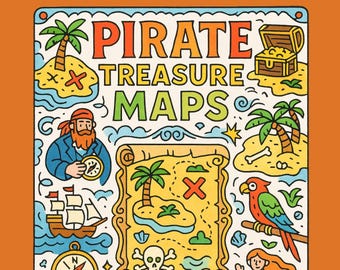 Pirate Treasure Maps Coloring Book | Kids Printable Activity (PDF)