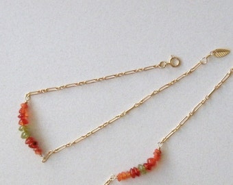 Peridot / Carnelian 14kt gold bracelet