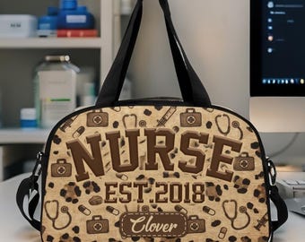 Nurse Things Leopard Tasche, medizinischer Reiserucksack, Geschenk für Pflegekräfte, Krankenschwesterwoche, Segeltuchgepäck