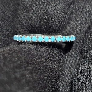 Turquoise Eternity-ring 925 sterlingzilver | Sierlijke stapelbare ring | Blauwe edelsteenband | Minimalistische boho-ring | Beloofd cadeau voor haar
