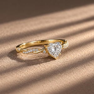 Anillo de moissanita en forma de corazón de plata de ley 925 / Delicado anillo de compromiso en forma de corazón / Anillo de promesa minimalista / Regalo alternativo al diamante para ella