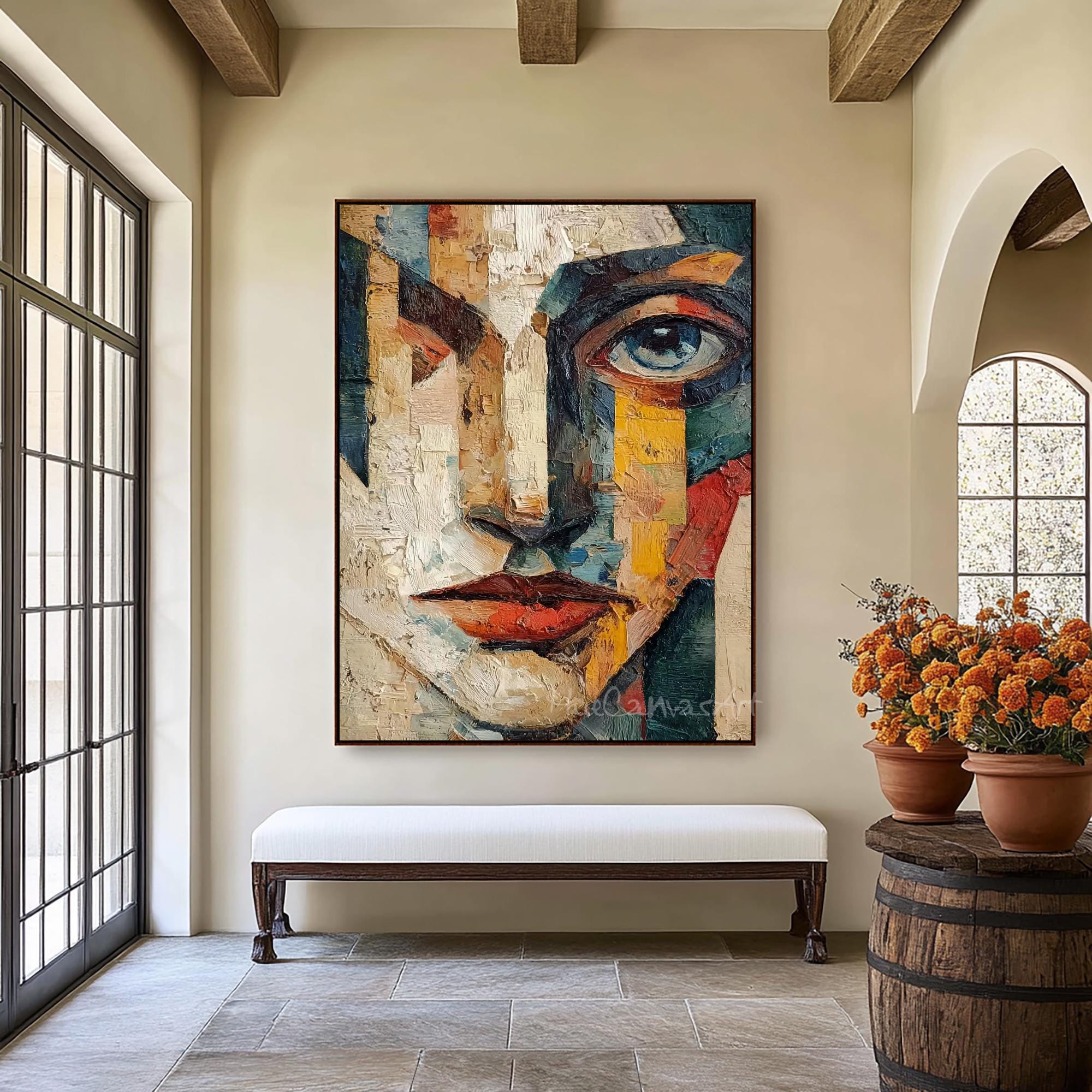 Large Cubist Impasto Portrait Oil Painting | Color Blocked Abstract Art ...