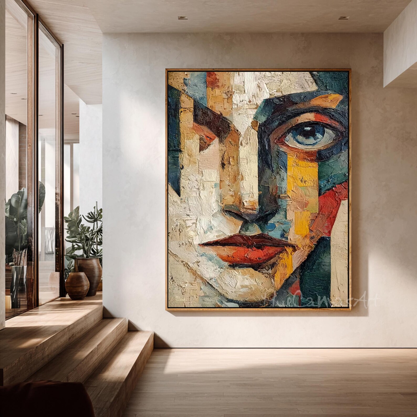 Large Cubist Impasto Portrait Oil Painting | Color Blocked Abstract Art ...