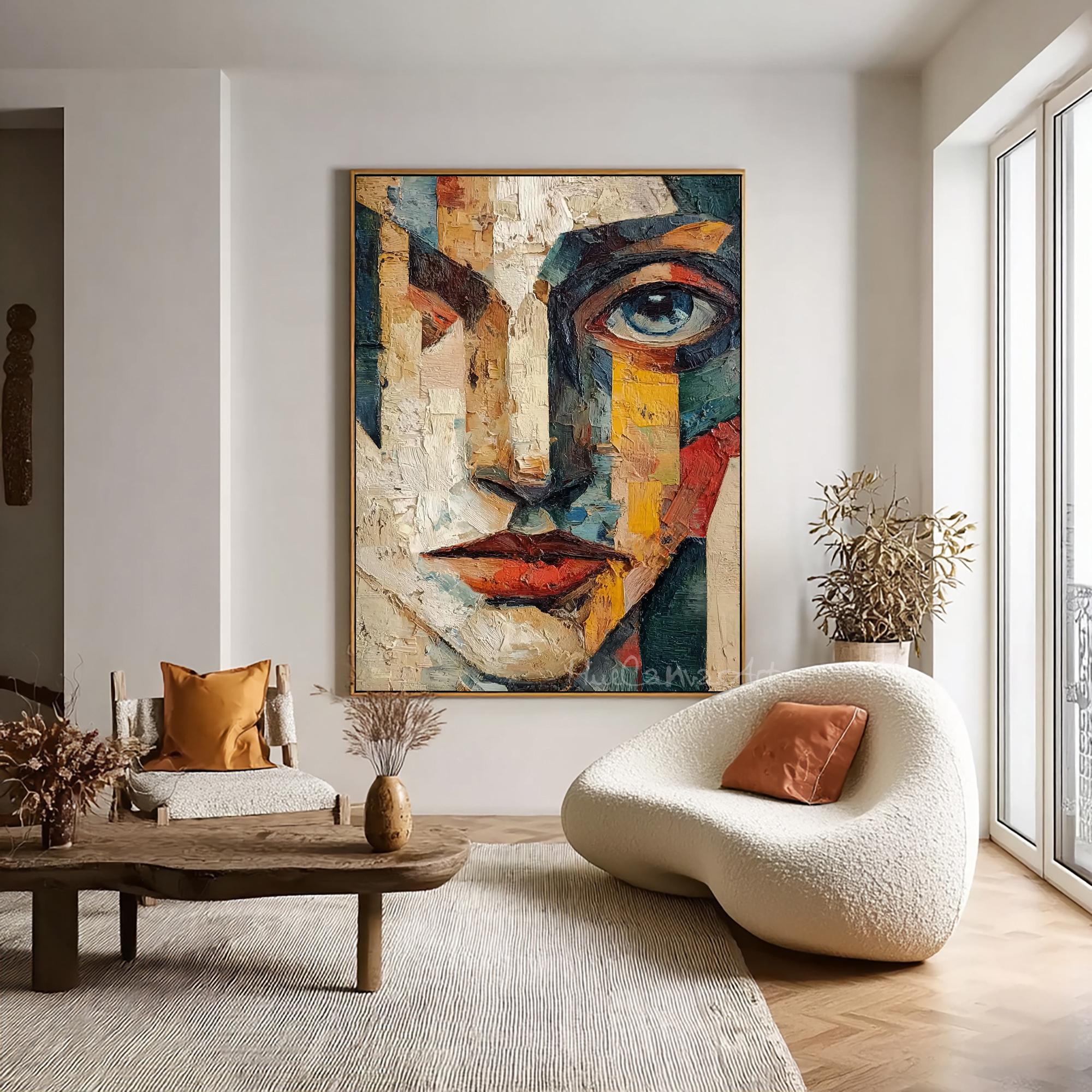 Large Cubist Impasto Portrait Oil Painting | Color Blocked Abstract Art ...