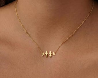 Collana personalizzata per la famiglia, collana personalizzata per la mamma con bambini, collana con silhouette di famiglia, regalo per la festa della mamma, gioielli per la mamma, regalo per la mamma