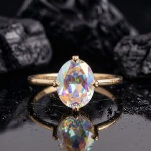 14K Solid Gold Heart Prong Angel Aura Ring, Romantic Statement Jewelry, Anniversary Gift image 1