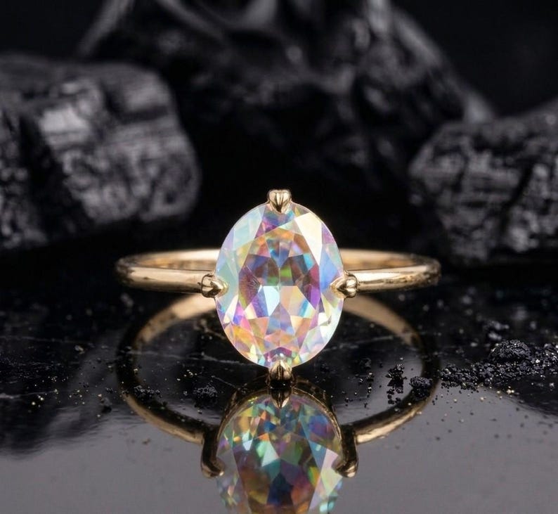 14K Solid Gold Heart Prong Angel Aura Ring, Romantic Statement Jewelry, Anniversary Gift image 1