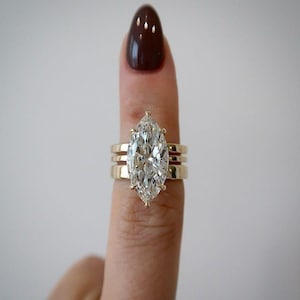 Marquise Cut Moissanite Bridal Ring Set | 14K Solid Gold Wedding Band Stacked Engagement Ring