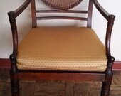 Antique Sheraton Federal Fan Back Cane Armchair w Contemporary Cushion