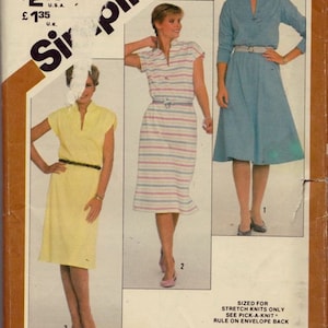 May include: A sewing pattern for a dress with a V-neck and short sleeves. The pattern is for stretch knits only and includes Time-Saver stretch knit methods. The pattern number is 5444.