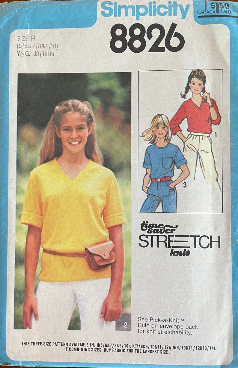 Simplicity 8826 Young Junior/teens' Pullover Tops Sewing Pattern, UNCUT ...