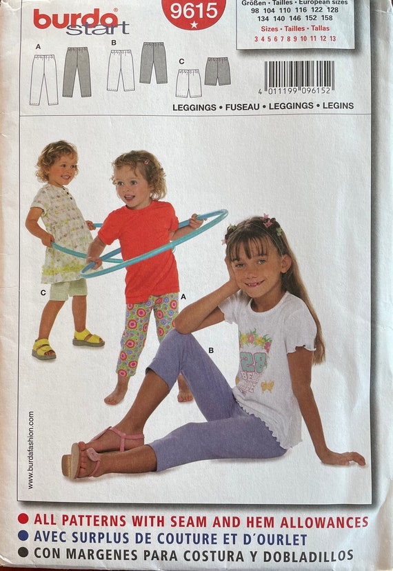 Burda Start 9615 Girls' Leggings Sewing Pattern, UNCUT, Size 3-4-5