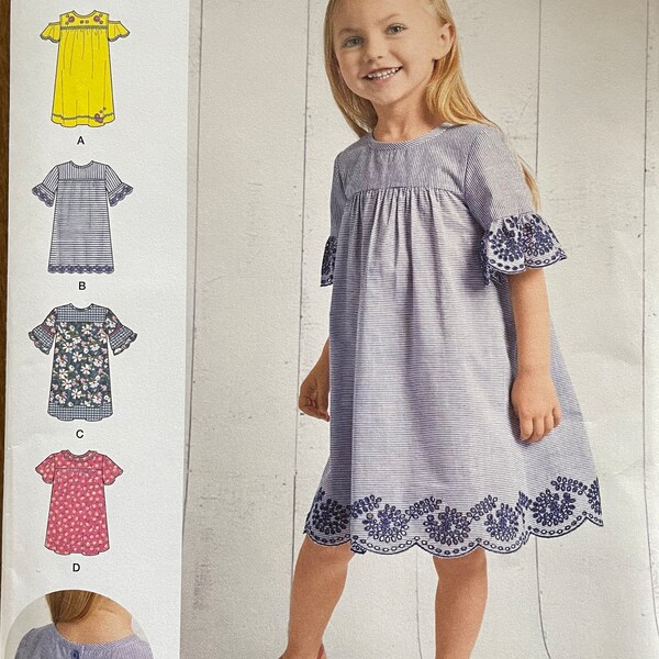 Simplicity 8619 Child's Dress with Sleeve and Fabric Variations and Tunic Sewing Pattern, UNCUT, Size 3-4-5-6-7-8, Easy to Sew