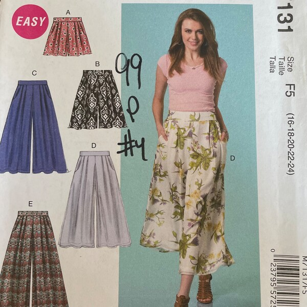 McCall's M7131 Misses Shorts and Pants Sewing Pattern, UNCUT, Size 16-18-20-22-24, Loose-Fitting Pants, Elastic Back
