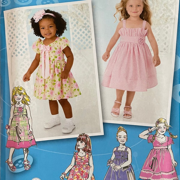 Simplicity 2265 Toddler's and Child's Dress in Two Lengths with Bodice Variations Sewing Pattern, UNCUT, Size 4-5-6-7-8, Project Runway