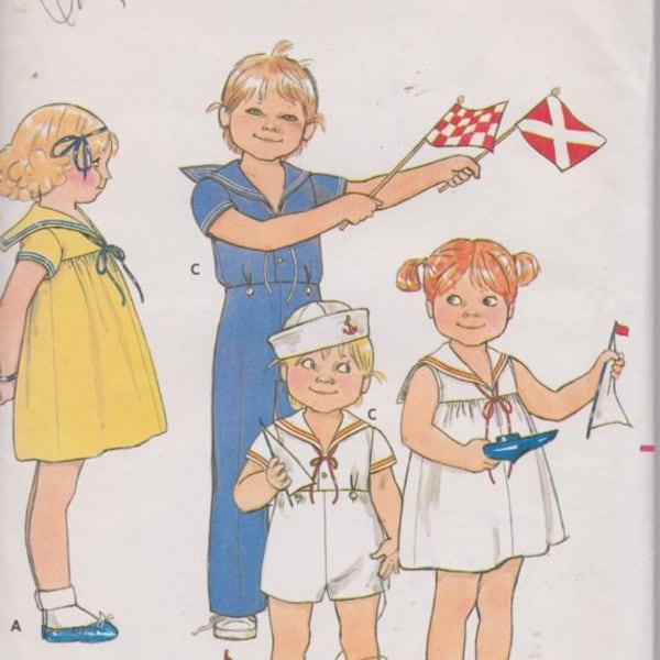 Butterick 4246, Size 6X, Children's Dress, Top, Pants and Shorts Pattern, UNCUT, Nautical, Sailor Dress, Vintage 1970's, Retro, Cute, Sailor