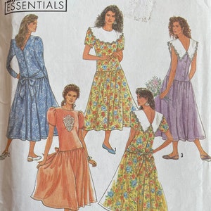 Simplicity 7275 Misses&#39;/Miss Petite Dress with or without Collar Sewing Pattern, UNCUT, Size 8-10-12-14-16, Below Calf Dress, Button Back