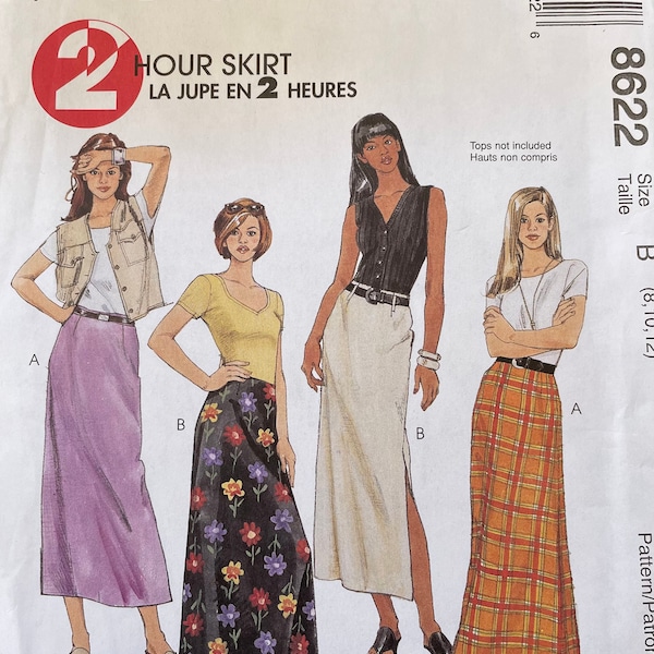 McCall's 8622 Misses' Skirts Sewing Pattern, UNCUT Size 8=10-12, Semi-Fitted Skirts, Back Zipper, Vintage Pattern, 1997, Casual Wear