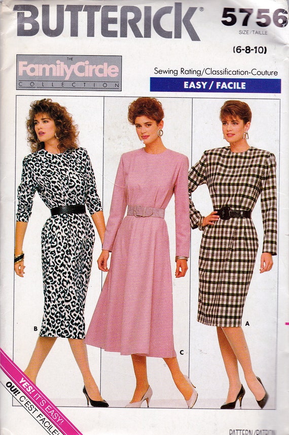 Butterick 5756, Size 6-8-10, Misses'/misses' Petite Dress Pattern, UNCUT,  1987 Family Circle Collection, Vintage, Career Wear 