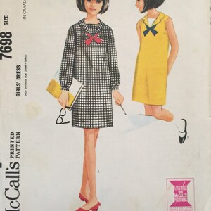 McCall&#39;s 7698, Size 8, Girls&#39; Dress Pattern, UNCUT, Vintage 1965, Slim Dress, Retro Dress, Casual Dress, School Wear