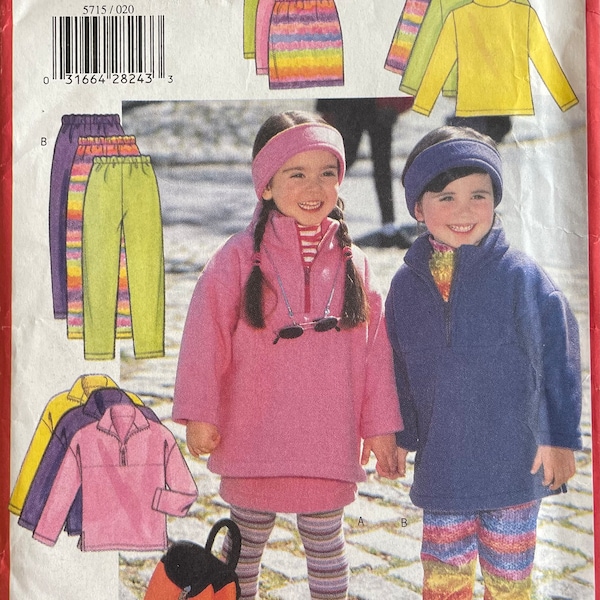 Butterick 5715 Children's Tunic, Top, Skirt, Leggings and Headband Sewing Pattern, UNCUT, Size 2-3-4-5, Vintage Pattern, Fast and Easy