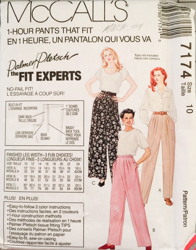 Mccall S 7174 Size 10 Misses Pull On Pants Pattern Etsy