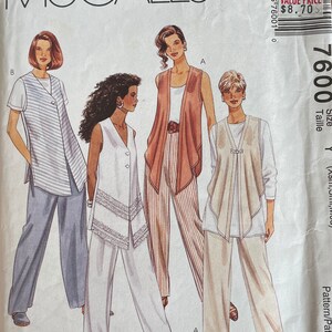 May include: A sewing pattern for a sleeveless top and pants. The pattern includes three different styles of tops and pants. The pattern is called "Select-A-Size" and allows you to choose different sizes for the top and bottom.