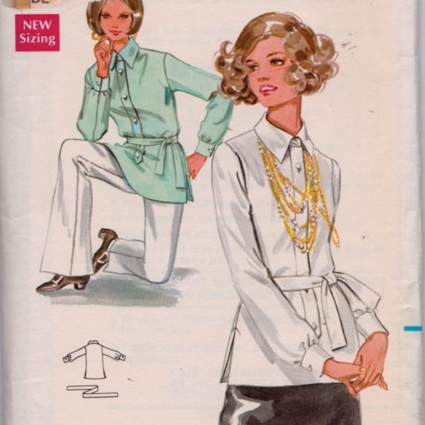 Butterick 5432, Size 12, Misses' Blouse Pattern, UNCUT, Vintage, 1970's, Pullover Blouse, Belted Blouse, Elegant, Workwear, Overblouse