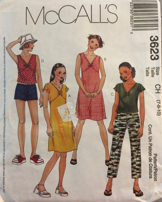 Mccall's 3623, Size 7-8-10, Girls' Dresses, Tops, Pull-on Pants and Shorts  Pattern, UNCUT, Pullover Dress, Top, 2002, Sundress, Casual, Play - Etsy