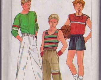 Simplicity 6927 Teen-Boys' Easy-To-Sew Pullover Top, Pull-On Pants or Shorts Pattern, UNCUT, Size 14-16-18, Vintage, 1985, Casual Wear