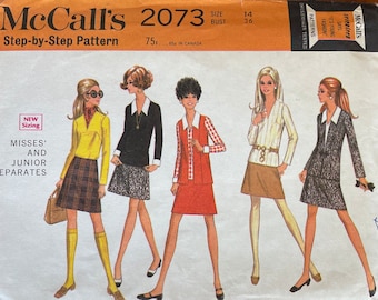 McCall's 2073 Misses' Separates Sewing Pattern, UNCUT, Size 14, Skirt, Jacket, Vest, Blouse, Step by Step Pattern, Vintage, Retro
