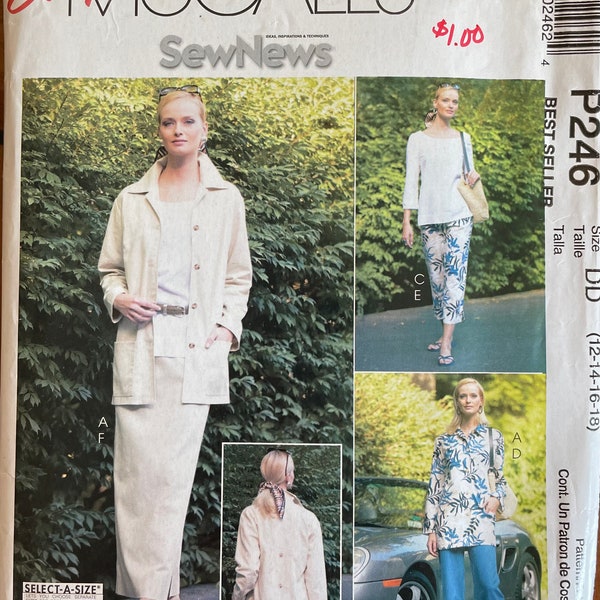 Easy McCall's P246/M4392 Misses'/Miss Petite Unlined Jacket, Tops, Pants in Two Lengths and Skirt Sewing Pattern, UNCUT, Size 12-14-16-18