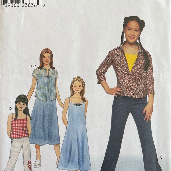 Simplicity 9154 Girls' Dress or Top, Shirt and Knit Pants Sewing Pattern, UNCUT, Size 7-8-10-12-14-16, Pull On Knit Pants, Sundress