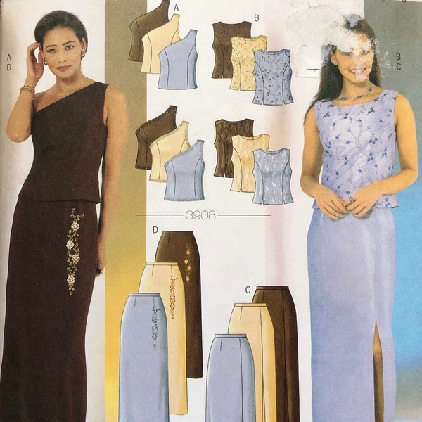 Butterick 3908, Size 6-8-10, Misses'/Misses' Petite Top and Skirt Pattern, UNCUT, Close-Fitting, Lined Top, Formal, Prom,Bridal,Evening Wear