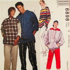 McCall's 6898, Size Small, Medium, Large, Misses' and Men's Top, Sweatshirt, Pants and Shorts Pattern, UNCUT, Stretch Knits Only, Unisex